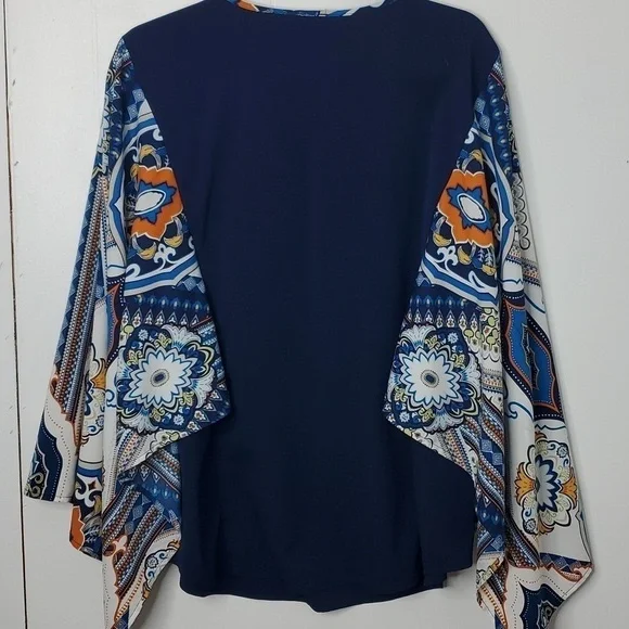 Chicos Cape Sleeve Popover Kimono Status Medallion Tassel Neck Flowy Womens 2 L - Picture 3 of 13